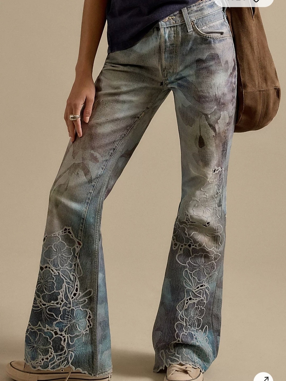 Free People Blue Floral Watercolor Wide Leg Jeans
